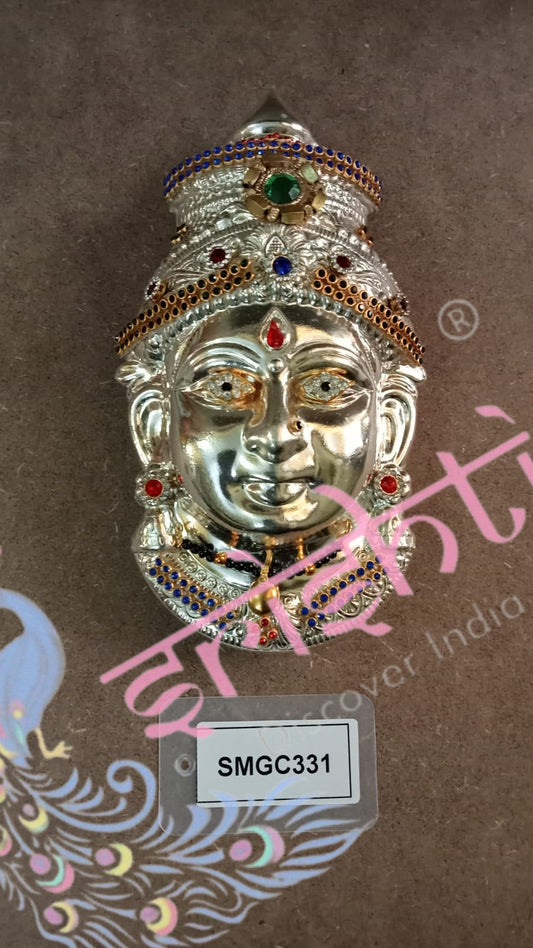 Varalashmi Goddess Face Metal Silver Plated With Stone Work-7 Inches