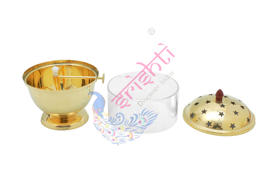 Brass Akhand Diya with Glass-8.5 Inches