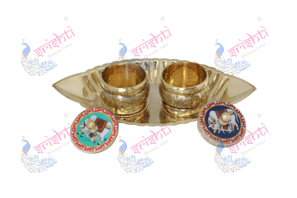 Brass Kumkum Container with plate/thali-7 Inches