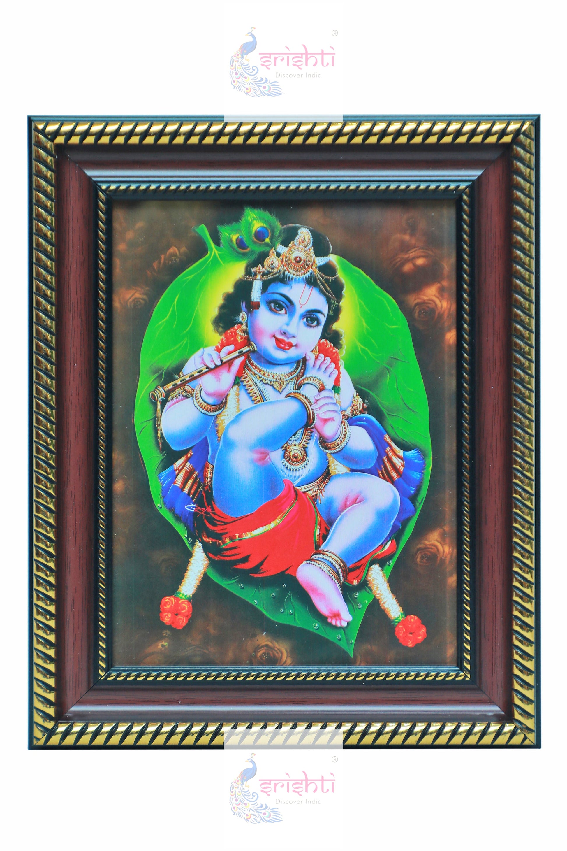 Leaf Krishna Photo (8 X 10 Inches)