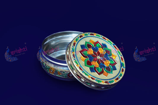 Stainess Steel Meenakari Box - 4.5 Inches