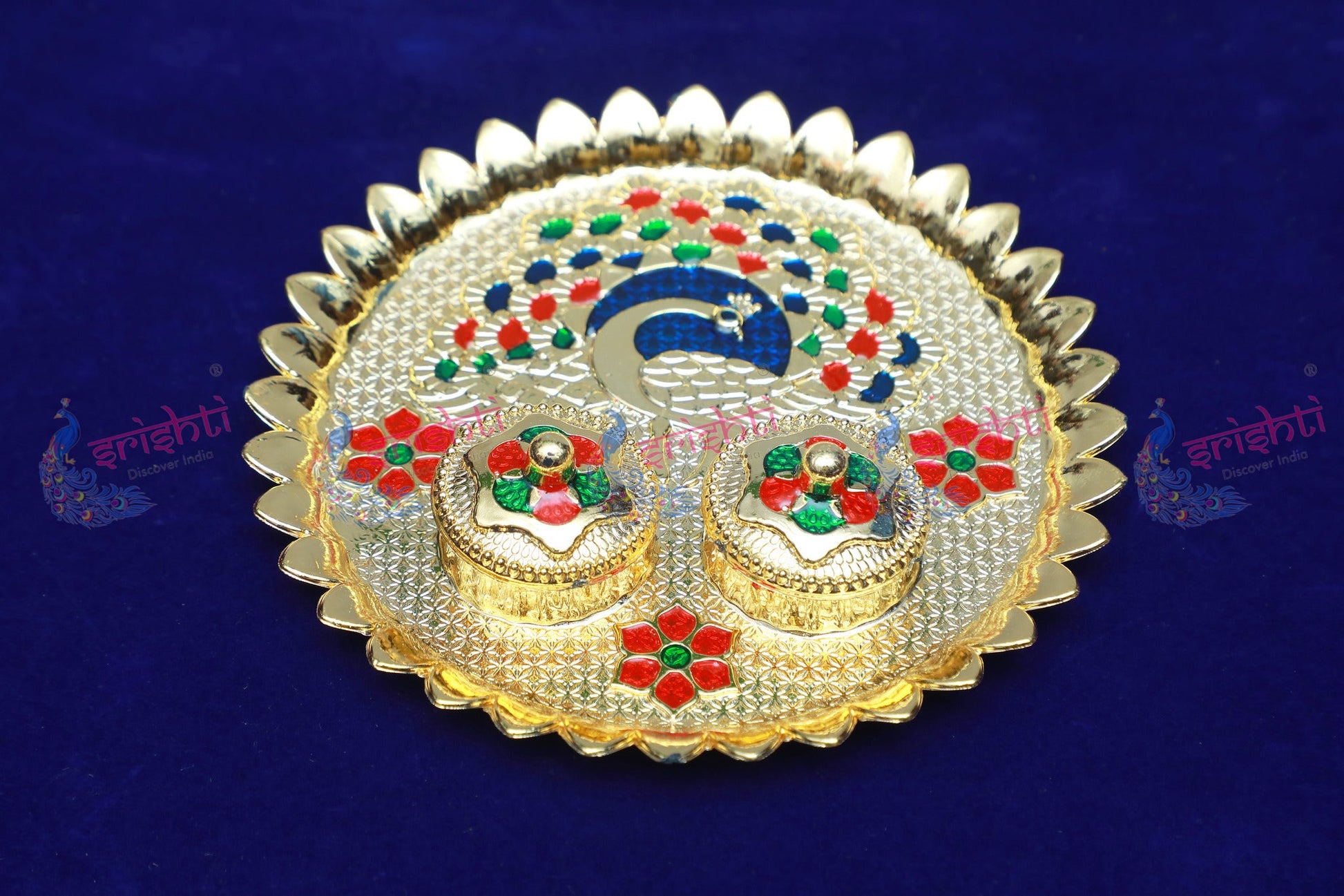 Haldi Kumkum Container Peacock Model Plate- 5.5 Inches