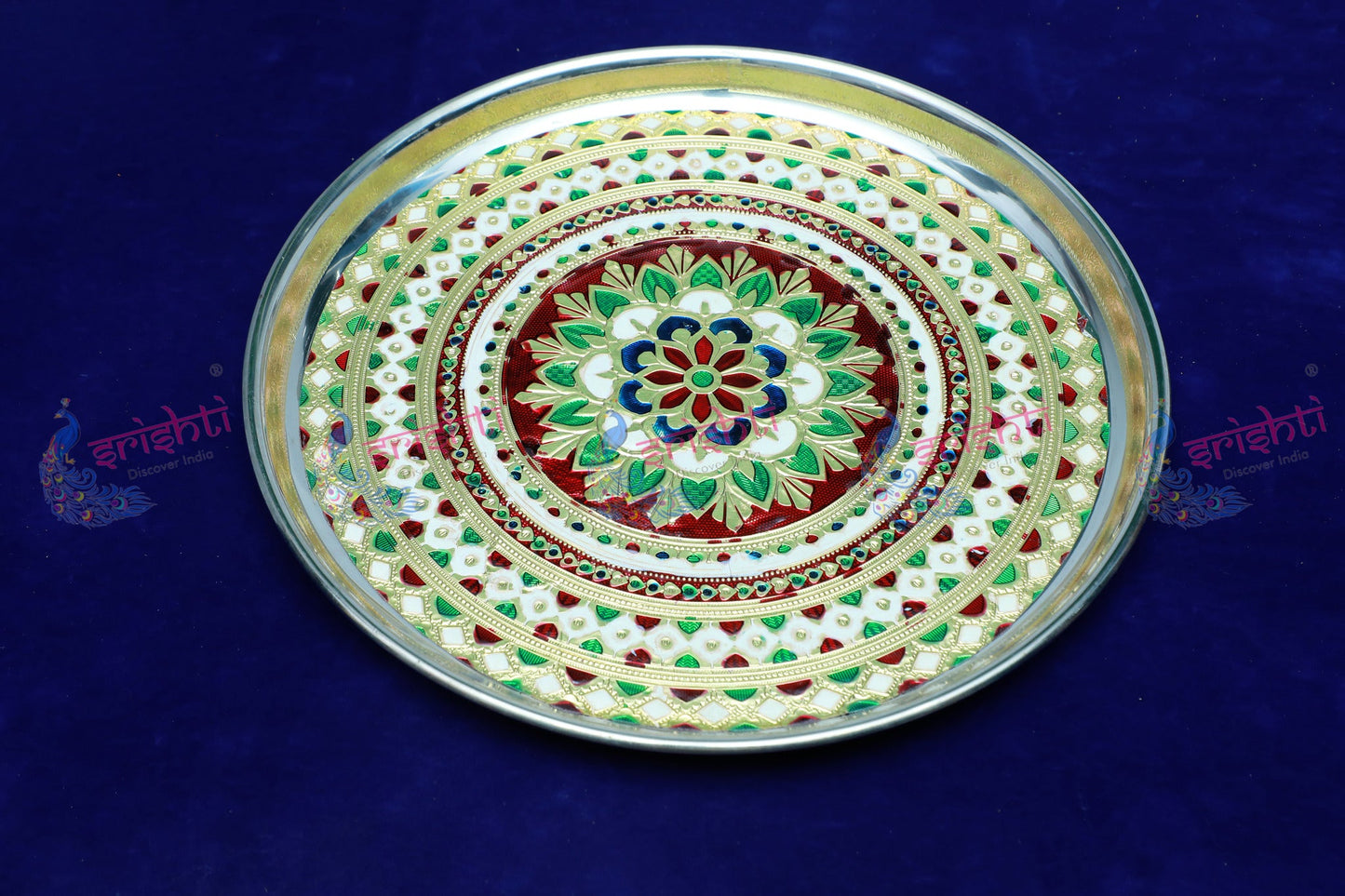 Stainess Steel Plate Rangoli Design Embossed- 13 Inches