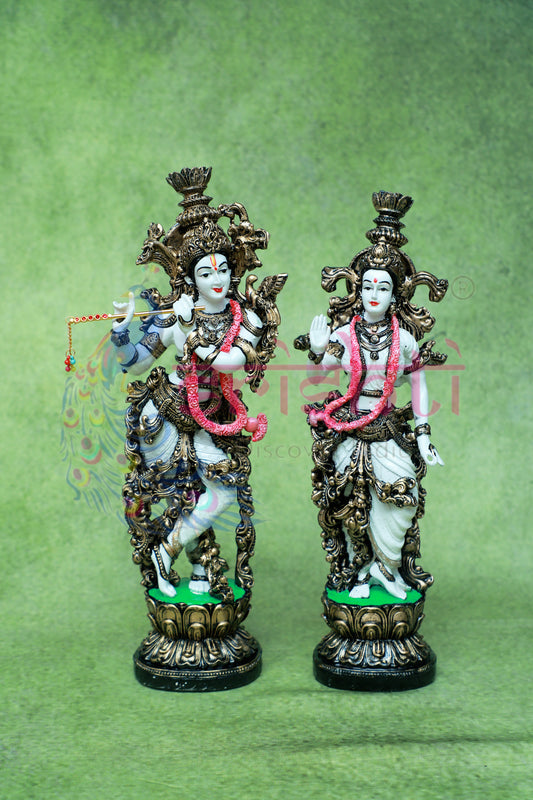 Radha Krishna Pair (White)-14 Inches-M01 - Marble Dust