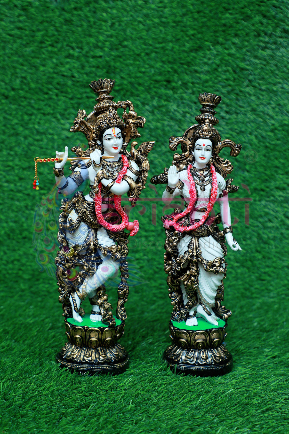 Radha Krishna Pair (White)-14 Inches-M01 - Marble Dust