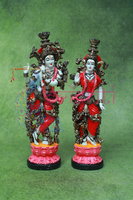 Radha Krishna Pair (Pink)-14 Inches-M03 - Marble Dust 