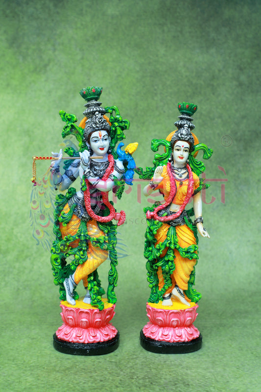 Radha Krishna Pair (Green)-14 Inches-M04 - Marble Dust