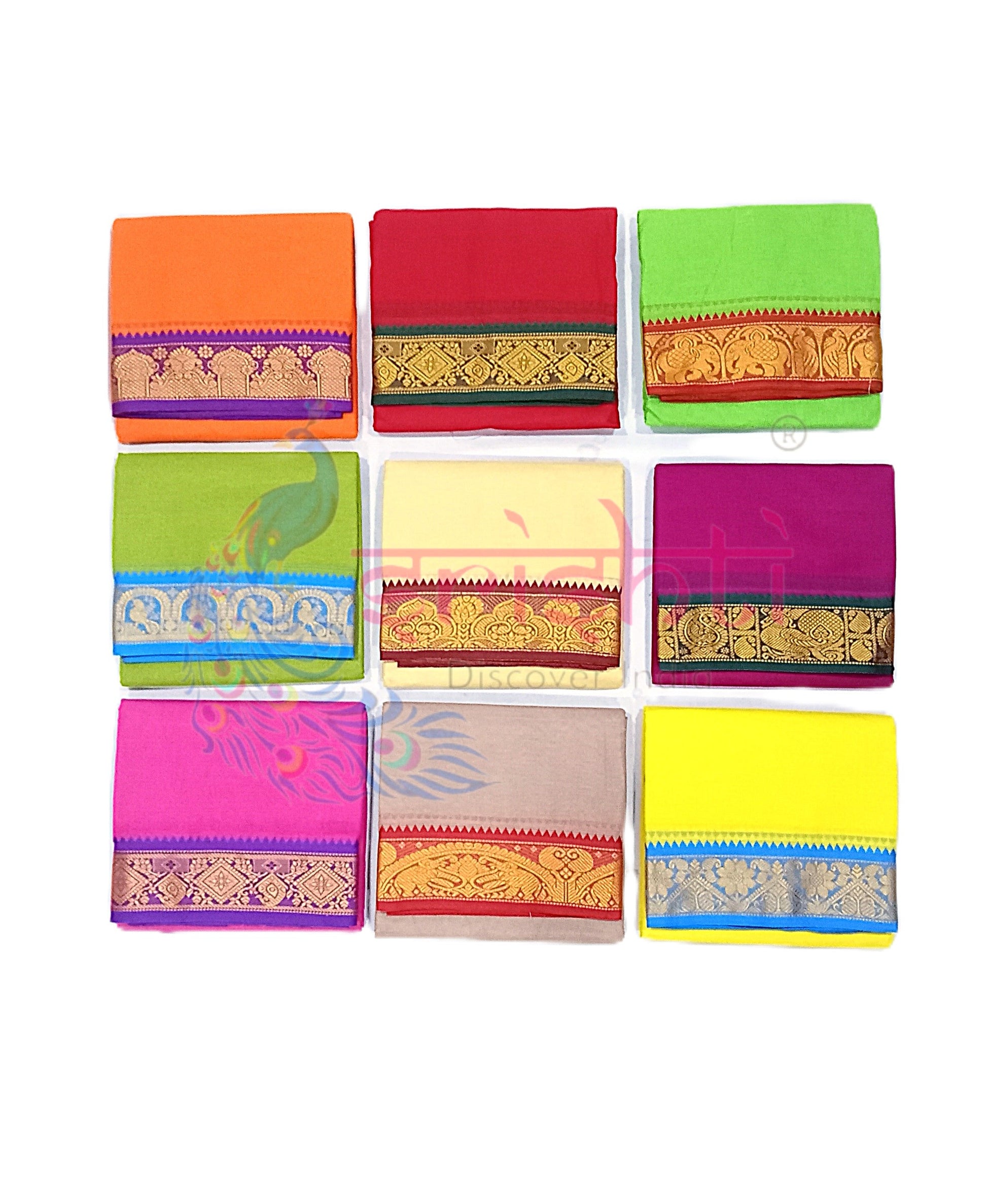 Assorted Color Cotton Dhoti 9 X 5 Yards