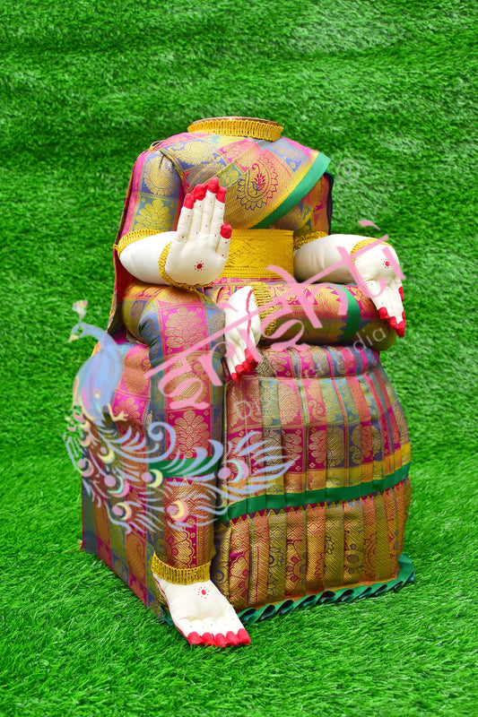 Varalakshmi Goddess Dress(Pink with Green)-19.5 Inches