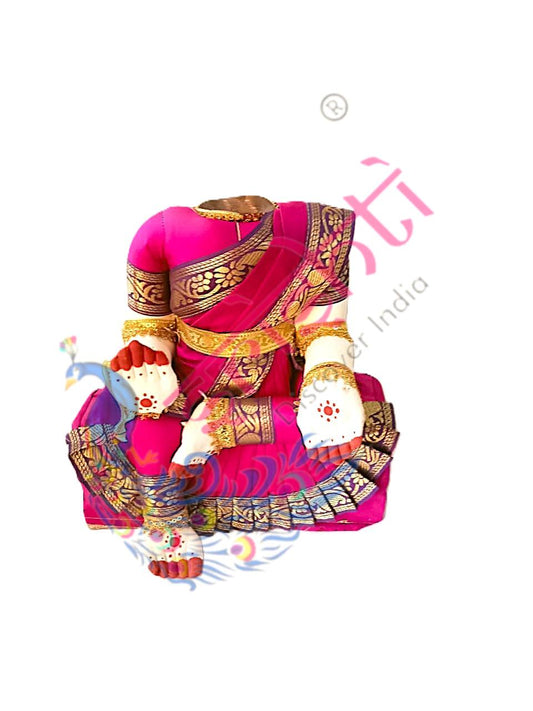Varalakshmi Goddess Dress with Wooden Stand(Pink)-10.5 Inches