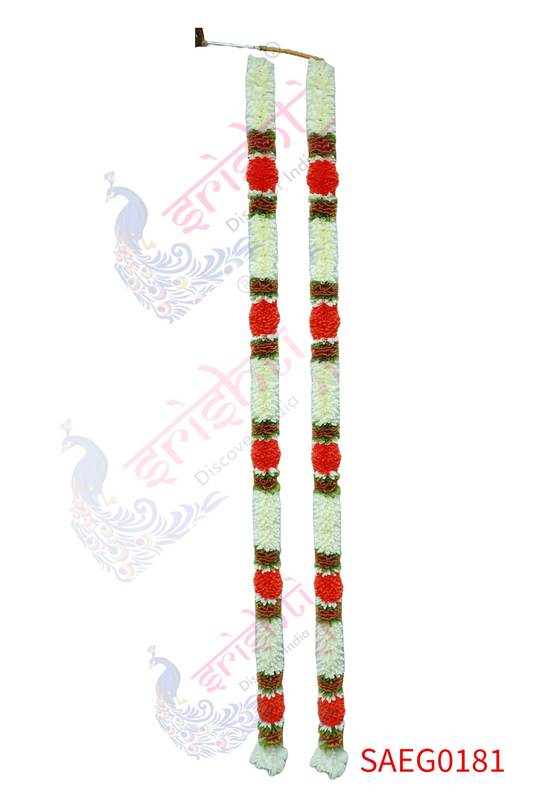 Artificial Entry Door Garland Pair (White with Orange)-74 Inches