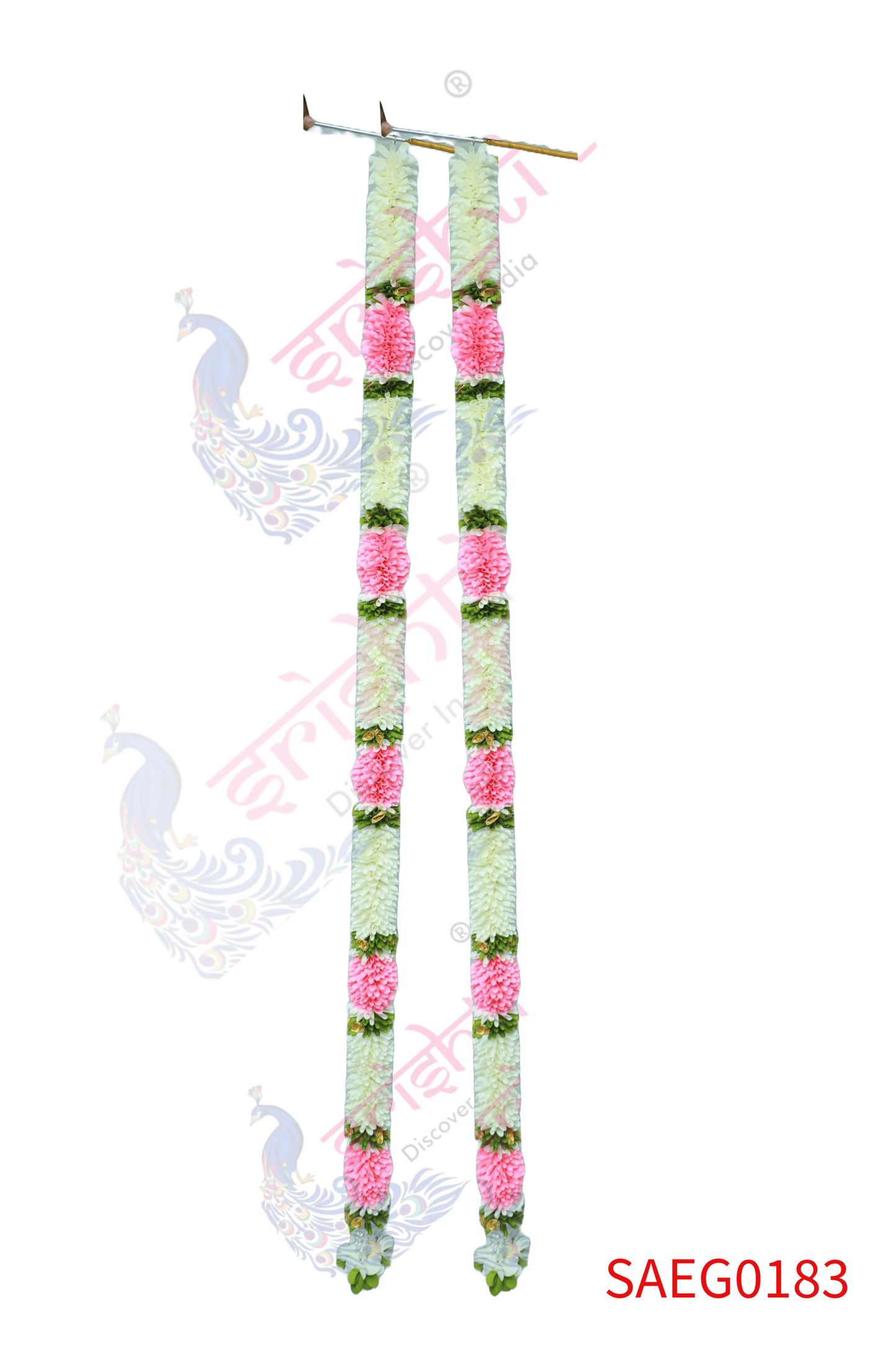 Artificial Entry Door Garland Pair (White with Pink)-74 Inches
