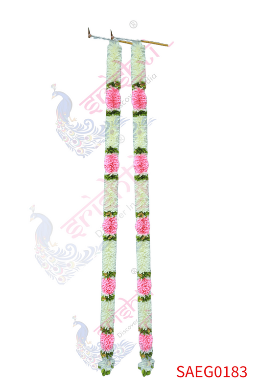 Artificial Entry Door Garland Pair (White with Pink)-74 Inches