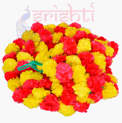 Artificial Marigold Strings(Yellow with Red)