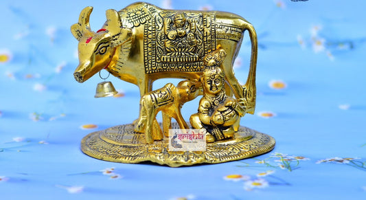 Cow and Calf With Krishna-4.5 Inches