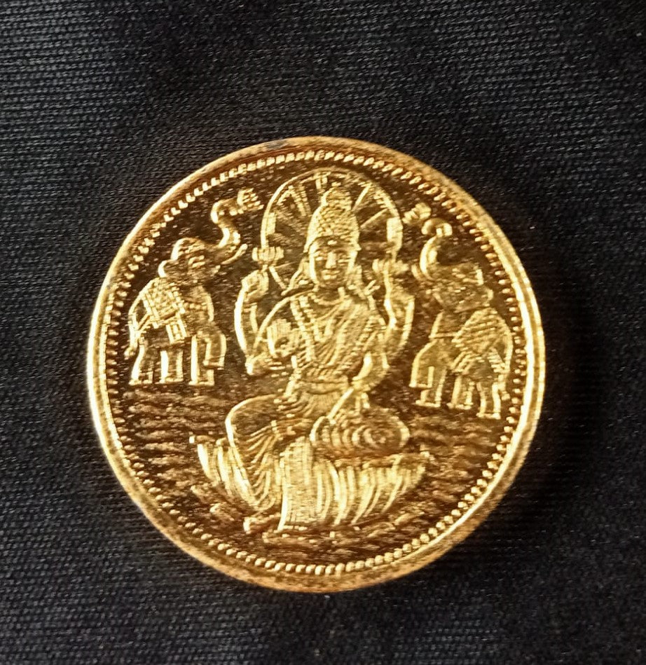Gaja Lakshmi pure copper - Gold Coated  Coin 3 gms - Lakshmi Pooja