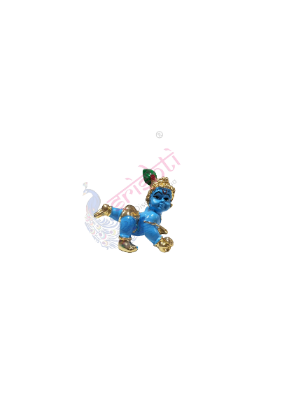 Crawling Krishna Blue with Gold Metal Color Plated-2.5 Inches