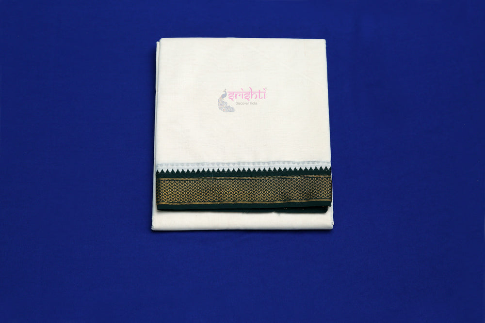 Srishti Premium White Mylkan Cotton Dhoti/Veshti/Pancha-9x5 Yards