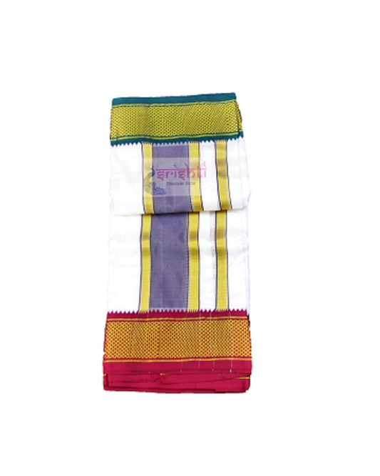 Srishti Half White Silk Mylkan Dhoti/Vesti 5 Yards