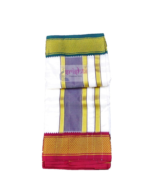 Srishti Half White Silk Mylkan Dhoti/Vesti 8 Yards