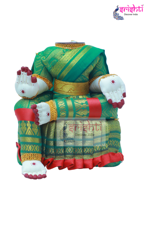 Varalakshmi Goddess Dress (Green with Red Border)-8.5 Inches